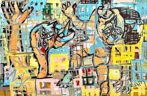 « La guerre « lV — 117x78cm Acrylique sur carton signé Sam KEUSSEYAN - Gladiateur