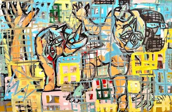 « La guerre « lV — 117x78cm Acrylique sur carton signé Sam KEUSSEYAN - Gladiateur par Sam KEUSSEYAN - Gladiateur, Marseille