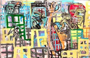 « La guerre « ll — 117x 78cm Acrylique sur carton signé Sam KEUSSEYAN - Gladiateur