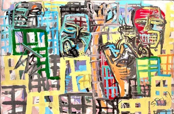 « La guerre « ll — 117x 78cm Acrylique sur carton signé Sam KEUSSEYAN - Gladiateur par Sam KEUSSEYAN - Gladiateur, Marseille