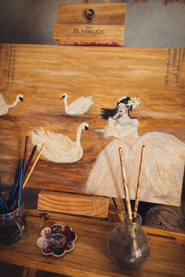 Rêverie au lac doré — キャンバスにアクリル 制作 Wafa