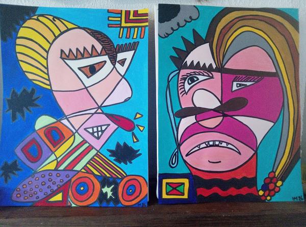 Bouffon et Punk Triste — Acrylic on paper by CubismishArt, Dieppe