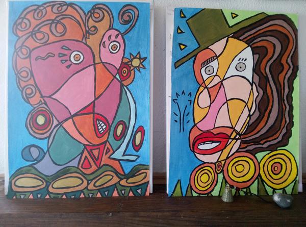 La Cantatrice et l'Aventurière — Acrylic on paper by CubismishArt, Dieppe