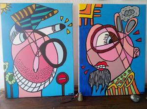 Le Détective et le Lapin à Barbe — Acrylique sur toile