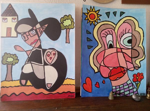 La Nonne et la Pin Up — 紙にアクリル 制作 CubismishArt