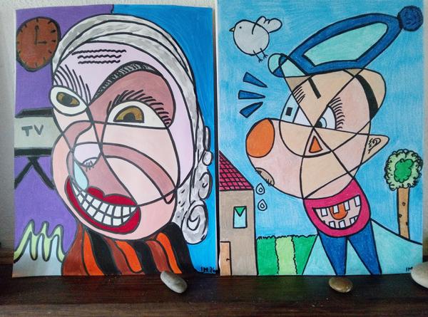 Grand-Mère et Grand-Père — Acrylic on paper by CubismishArt, Dieppe
