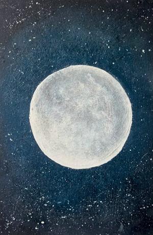 Lune Bleue — Huile sur papier