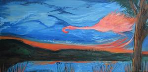 Le flamant de feu — Huile sur toile