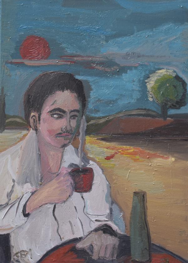 Le café — Huile sur toile par Jean-Baptiste Moreno, PARIS